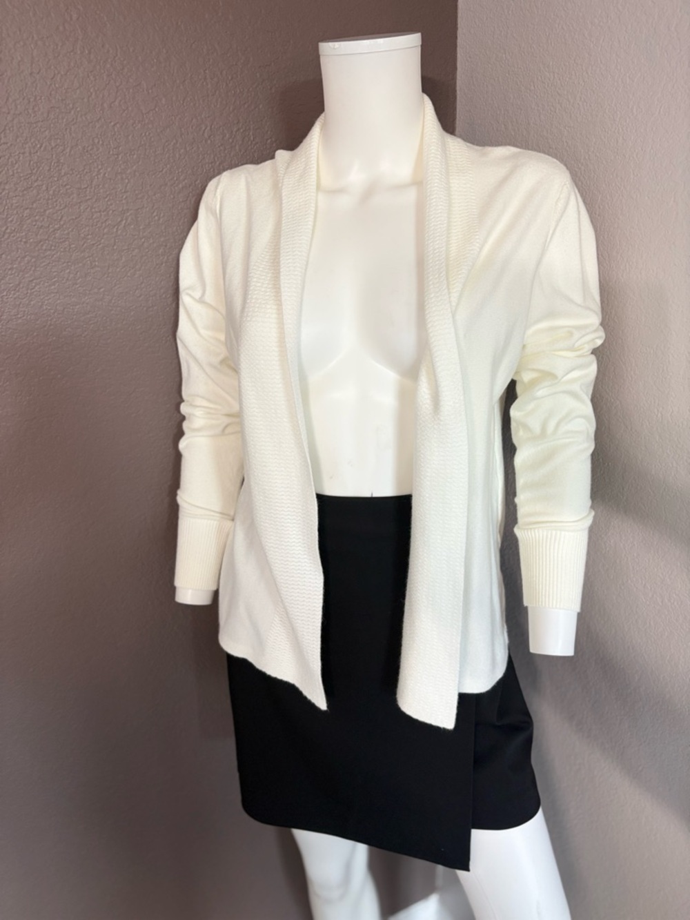 Essentials Ivory Open-Front Shawl Collar Cardigan